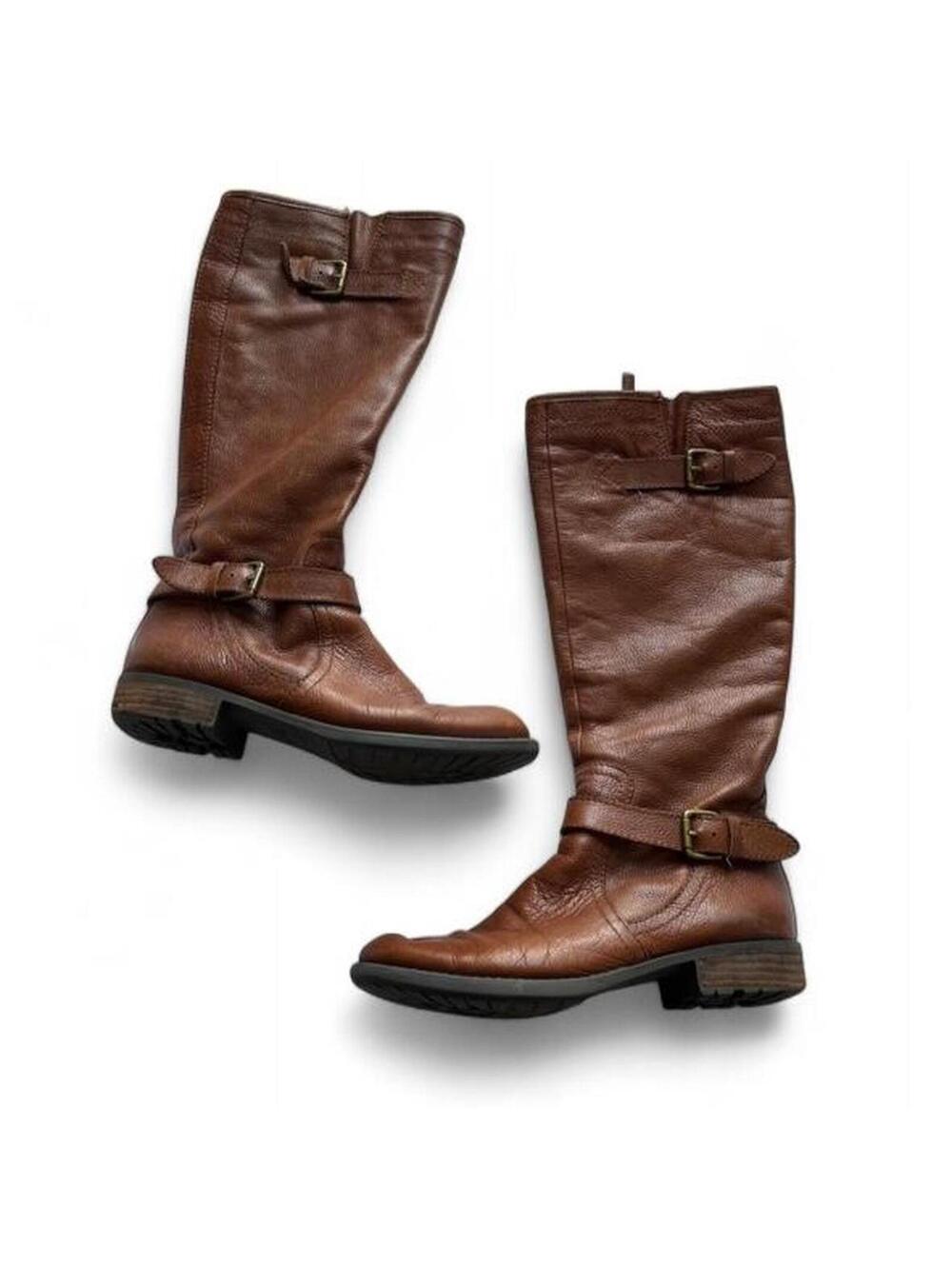 Franco Sarto Leather Buckle Brown Tan  Tall Boots Women 7.5